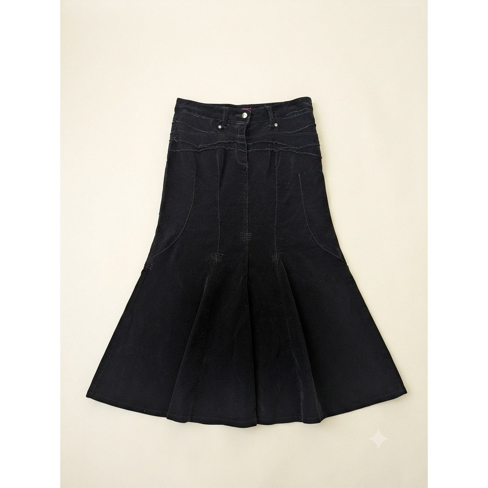 Vintage Y2K Bisou Bisou Black Velvet Flat Maxi Skirt Western Whimsigoth